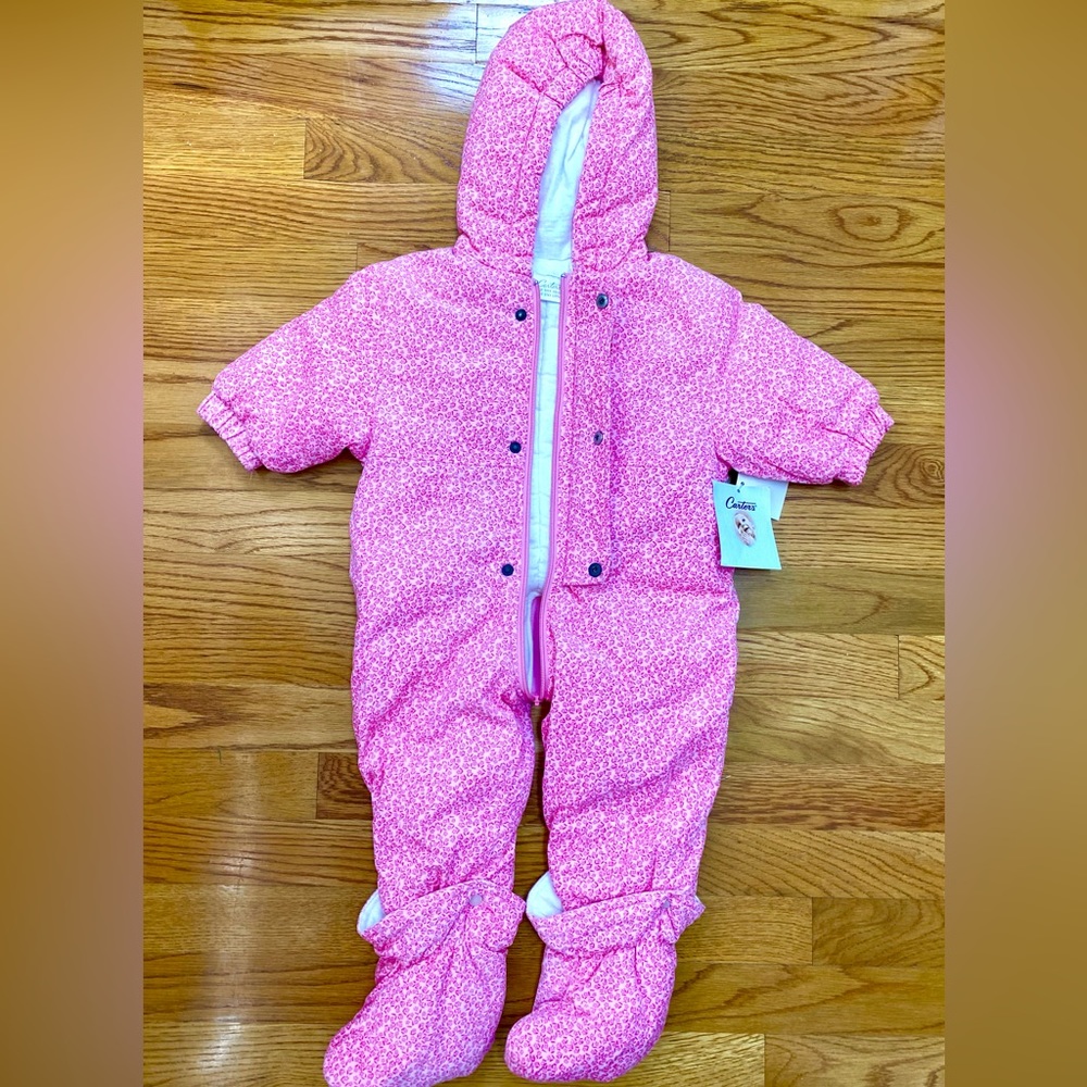 Carter’s NWT Baby Pink Floral Print Heavyweight Hooded Jumpsuit